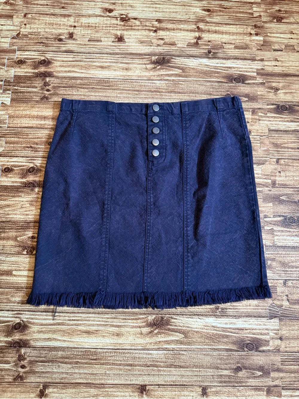 Chaser Dark Purple Button-Front Fringe Hem Mini Skirt